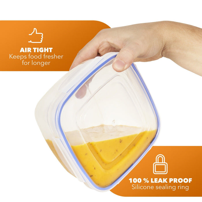 MAXPERKX 4pcs Square Leakproof Food Storage Containers Clip Lock Seal 500/900/1500/2400ml Set