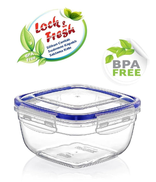 MAXPERKX 4pcs Square Leakproof Food Storage Containers Clip Lock Seal 500/900/1500/2400ml Set