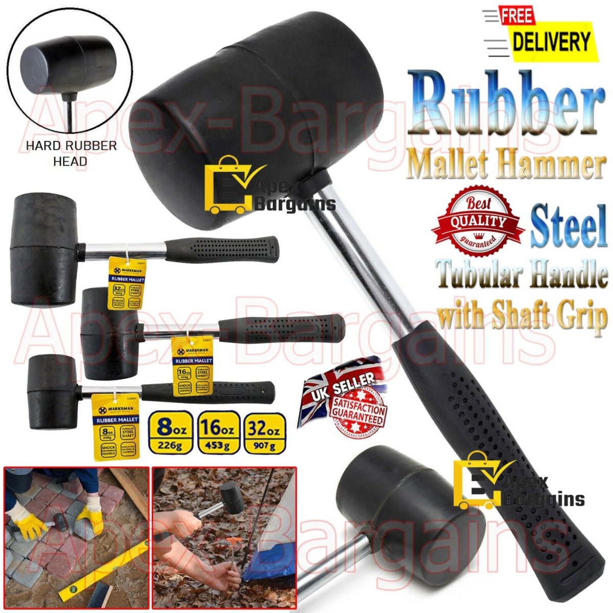 MAXPERKX Rubber Mallet – Tubular Handle for Paving & DIY, 8/16