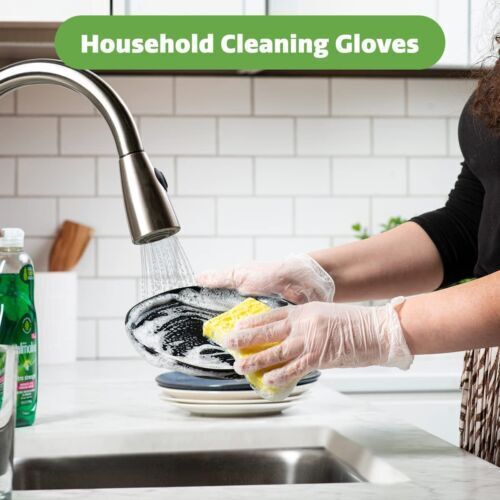 APXB 100pcs Clear Disposable Vinyl Gloves - Latex/Powder-Free for Work, Food Handling, Medical, and Tattoo Application Image 2