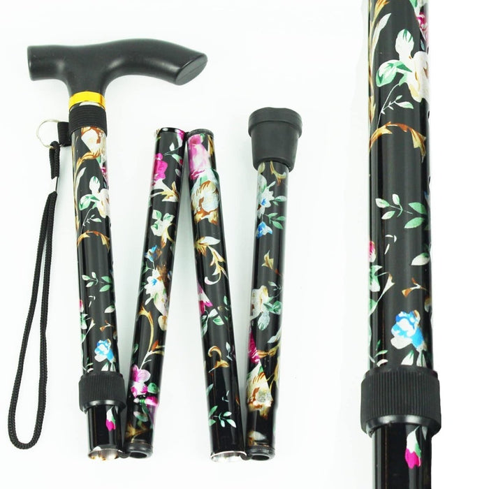 APXB Folding Walking Stick Sparkly Floral Cane Mobility Aluminium Adjustable Pole Image 8