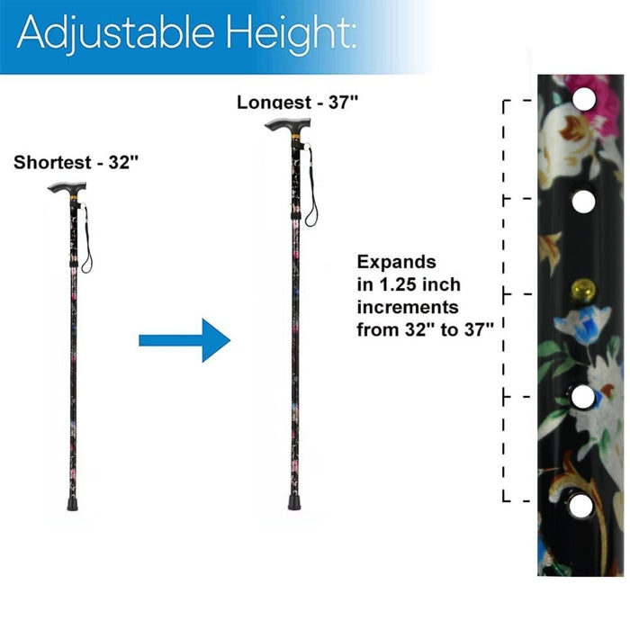 APXB Folding Walking Stick Sparkly Floral Cane Mobility Aluminium Adjustable Pole Image 4