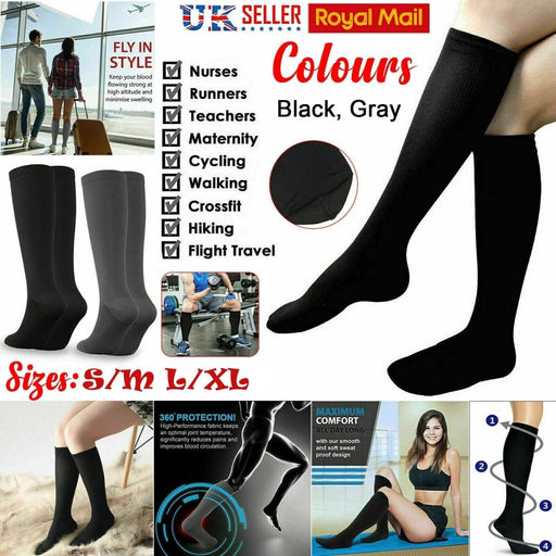 APXB Unisex Miracle Flight Travel Compression Socks Anti Swelling Fatigue DVT Support Image 1