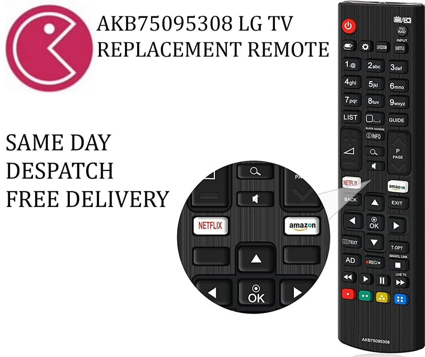  Black Color - LG TV Remote Control AKB75095308 Replacement
