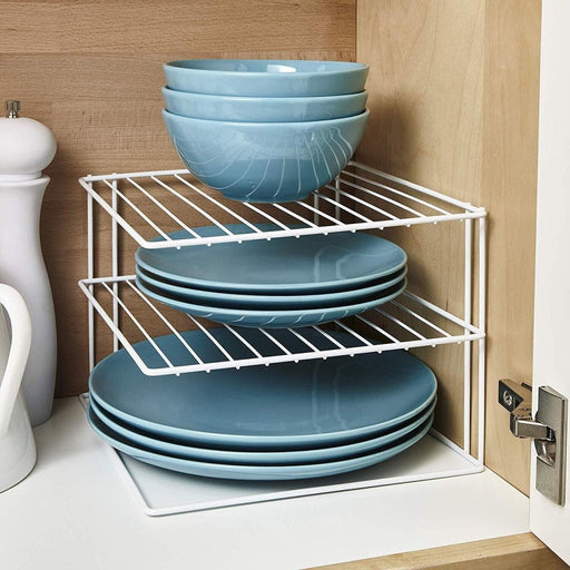 MAXPERKX 3 Tier Kitchen Corner Shelf - Metal Wire Plate Storage Holder Image 1