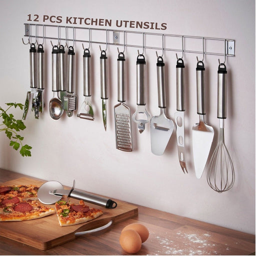 MAXPERKX 12 Pieces Cooking Utensil Set Stainless Steel Kitchen Gadget Tool Nylon Handles Image 1