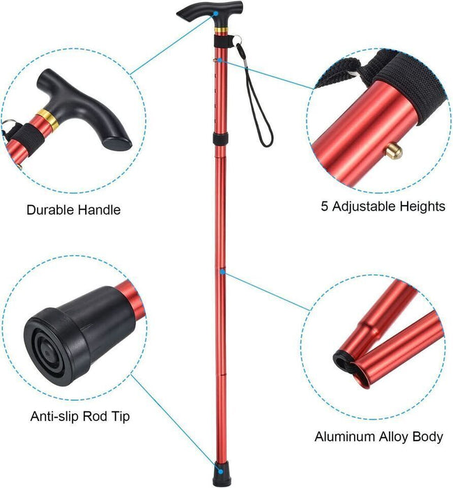 APXB Easy Folding Lightweight Walking Stick Height Adjustable Aluminium Cane Mobility Image 7