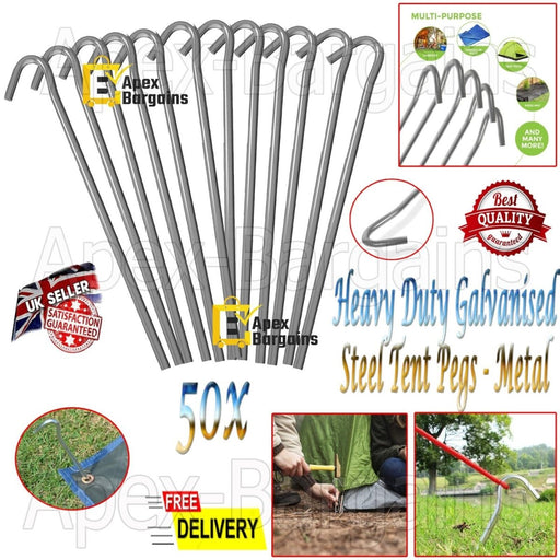 MAXPERKX 50pcs Heavy Duty Galvanised Steel Tent Pegs Metal Camping Ground Sheet Anchor Image 1