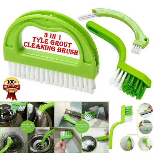 MAXPERKX Green Grout Cleaning Brush Cleaner 3 in 1 Tile Mould Remover Narrow Stiff Stain Image 1