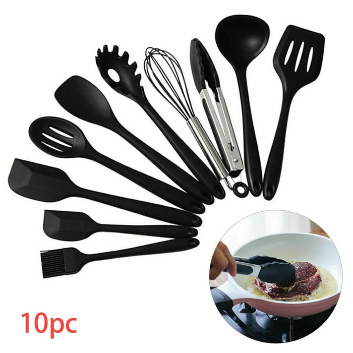 MAXPERKX 10pcs Kitchen Utensil Set - Silicone Scraper Brush Tong Whisk Soup Spoon Turner Image 5