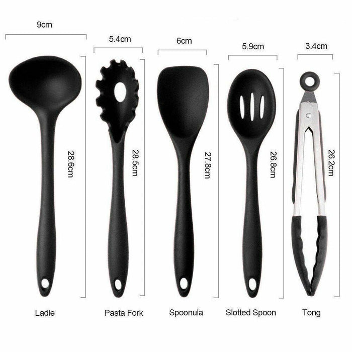 MAXPERKX 10pcs Kitchen Utensil Set - Silicone Scraper Brush Tong Whisk Soup Spoon Turner Image 2