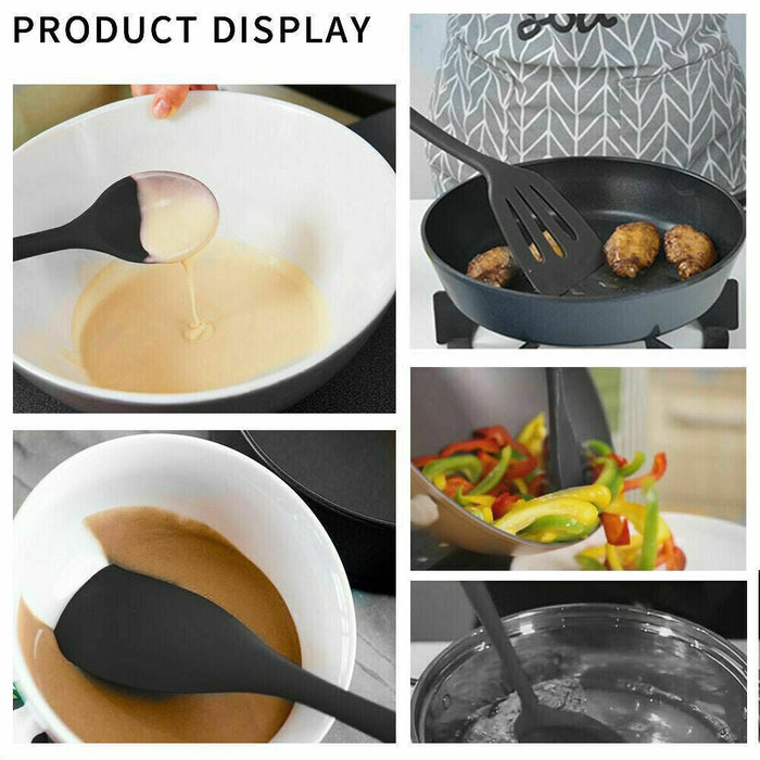 MAXPERKX 10pcs Kitchen Utensil Set - Silicone Scraper Brush Tong Whisk Soup Spoon Turner Image 7