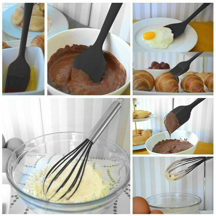 MAXPERKX 10pcs Kitchen Utensil Set - Silicone Scraper Brush Tong Whisk Soup Spoon Turner Image 8