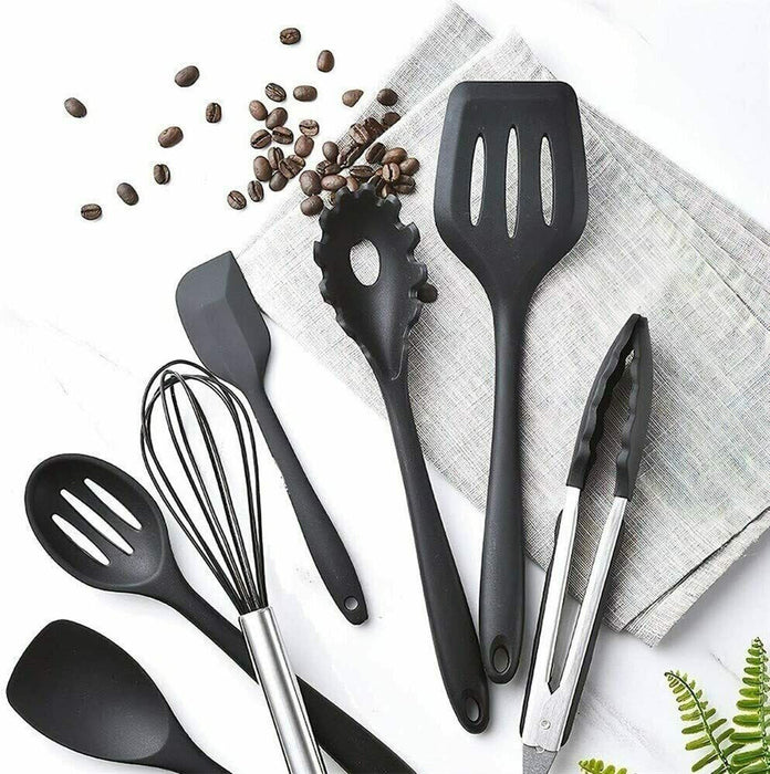 MAXPERKX 10pcs Kitchen Utensil Set - Silicone Scraper Brush Tong Whisk Soup Spoon Turner Image 4