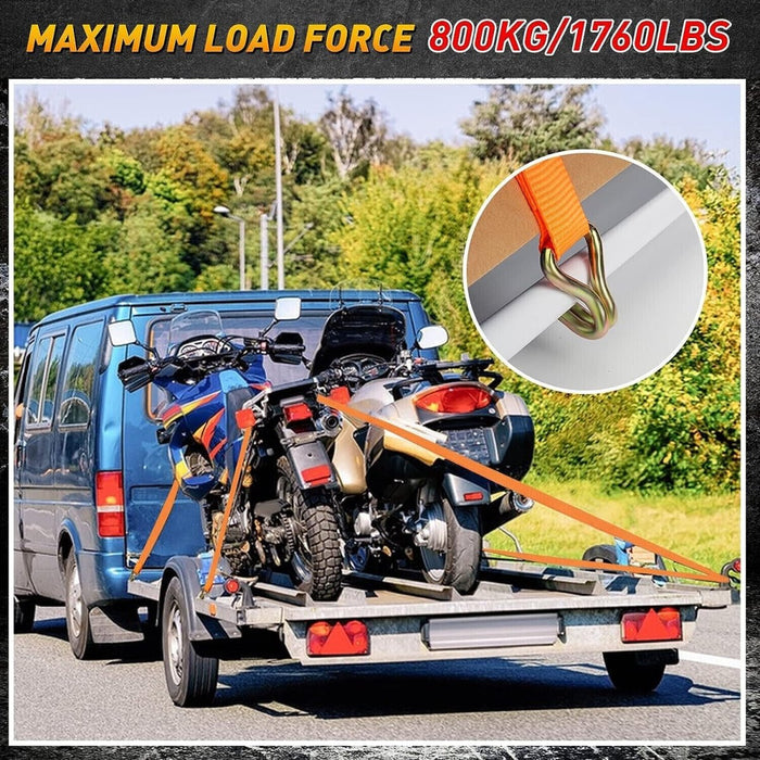4pcs Ratchet Tie Down Strap Set - Cargo Trailer Lashing Rope 25mm x 4.5m/15ft Image 3