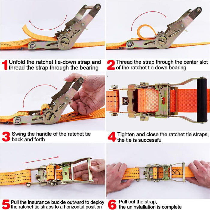 4pcs Ratchet Tie Down Strap Set - Cargo Trailer Lashing Rope 25mm x 4.5m/15ft Image 2
