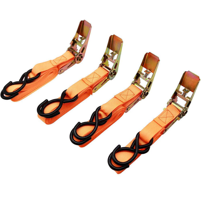 4pcs Ratchet Tie Down Strap Set - Cargo Trailer Lashing Rope 25mm x 4.5m/15ft Image 4