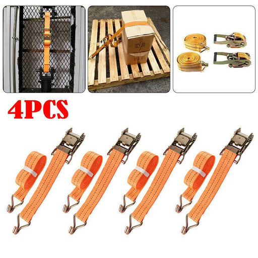 4pcs Ratchet Tie Down Strap Set - Cargo Trailer Lashing Rope 25mm x 4.5m/15ft Image 1