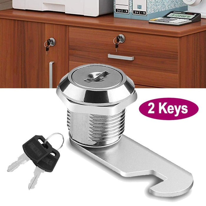 Secure cabinet and mailbox lock with 2 keys, 25mm diameter, bright chrome finish